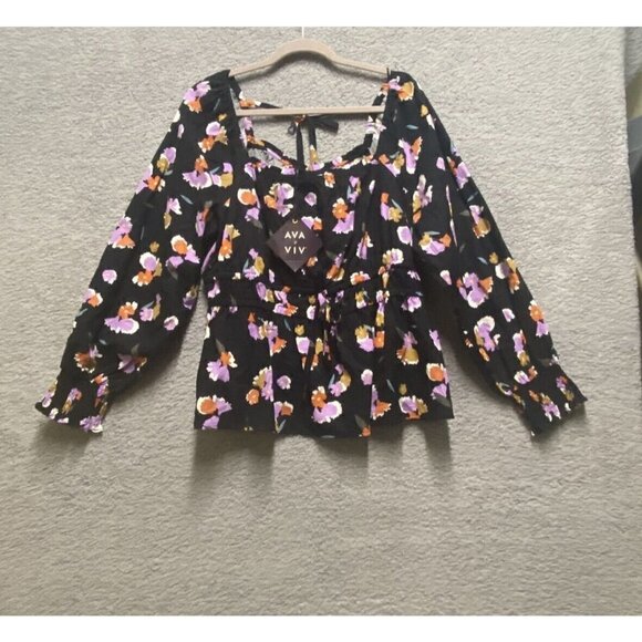 Ava & Viv Tops - Women’s Plus Size X Long Sleeve Peplum Top  Ava & Viv Black Purple Orange New